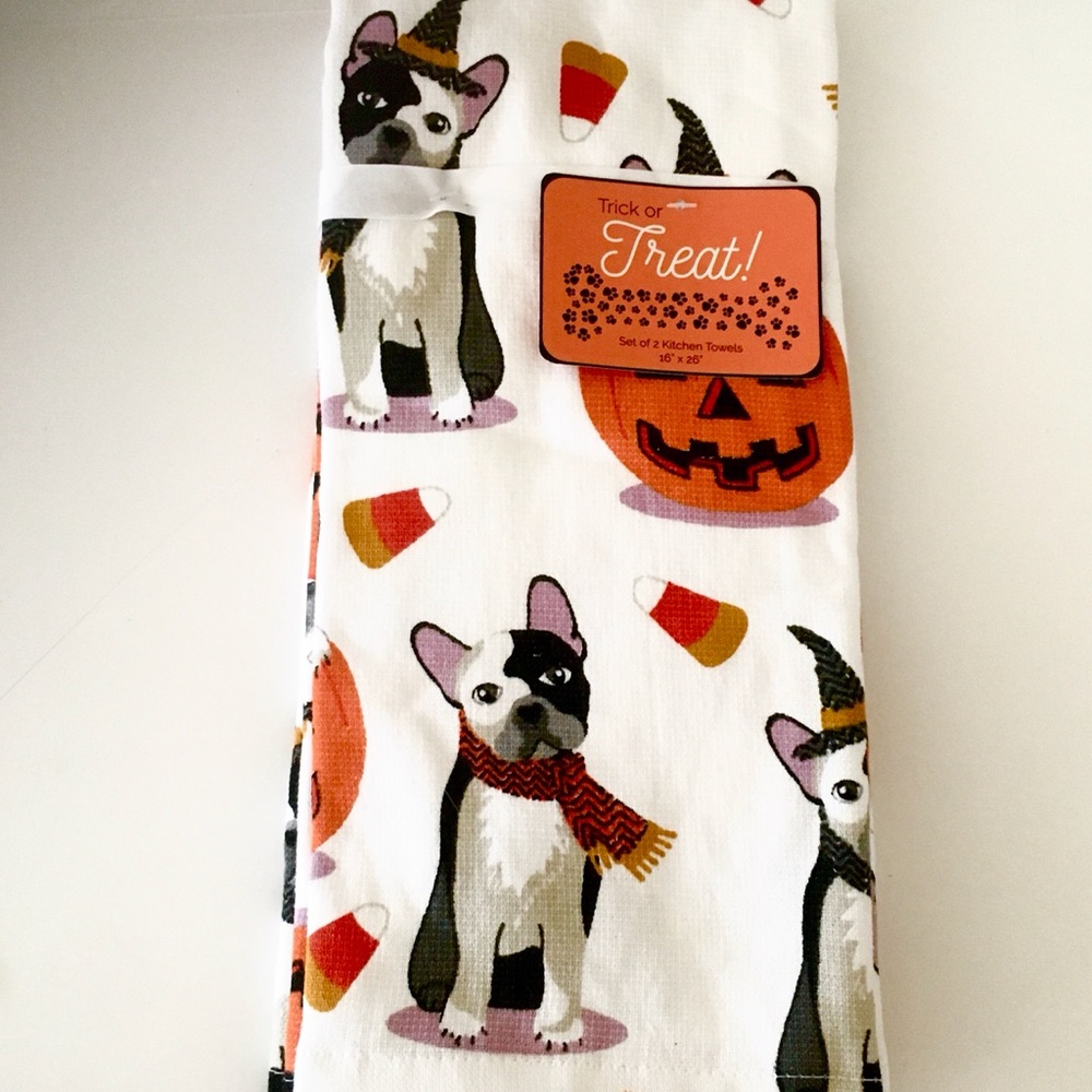 Halloween dog kitchen towel set of 2 French Bull Dog